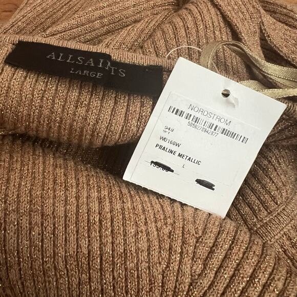 ALLSAINTS Lexi Halter Ribbed Knit Dress in Praline Metallic Size L - Picture 7 of 10